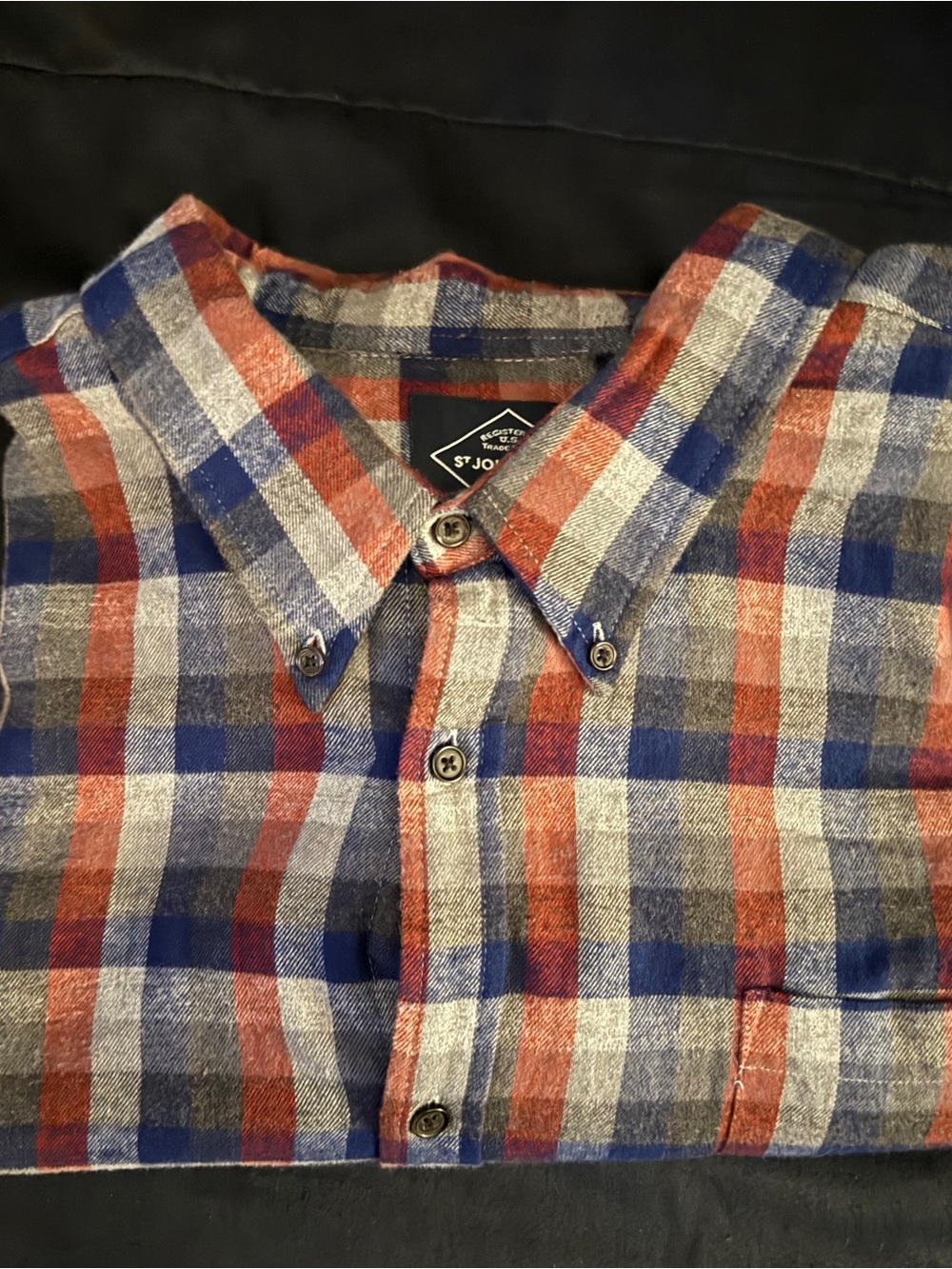 St. John's Bay Button-Down Plaid Shirt in Red, Blue & Gray